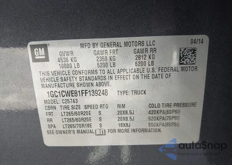 2015 Chevrolet Silverado 2500Hd Ltz from USA, damaged, VIN 1GC1CWE81FF139248